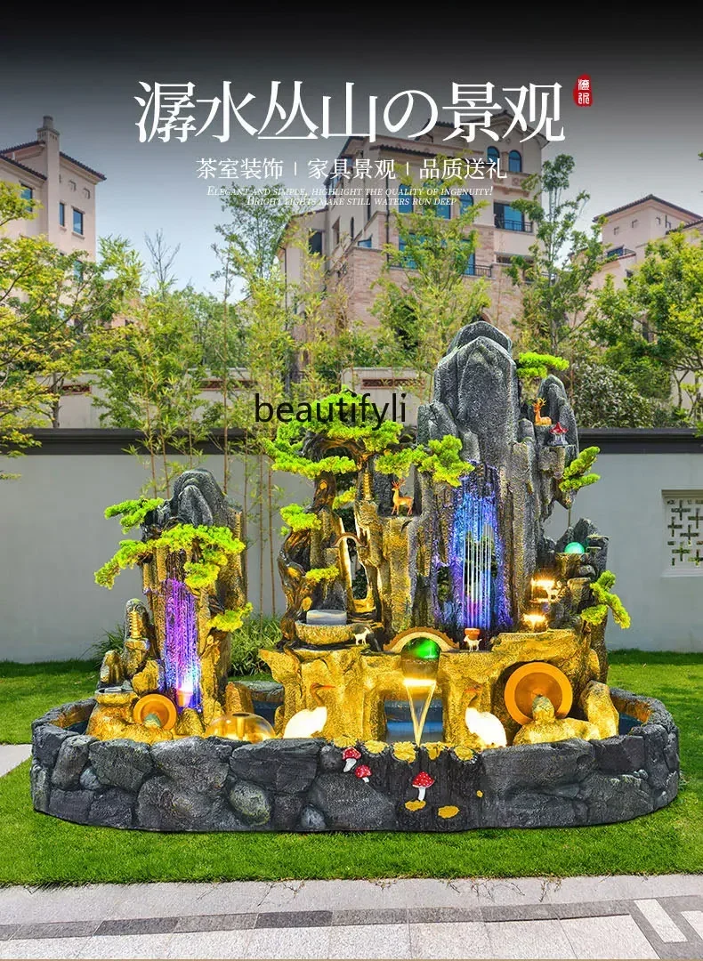 Grand Artificial Mountain and Fountain Manor Courtyard Hotel Lobby Company Decoration Fish Pond Landscape Decoration