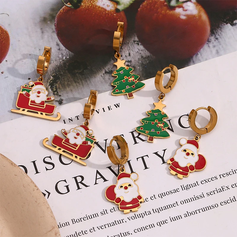 ROXI | Sleigh Christmas Earring Women Stainless Steel Fashion New Year Charm Gift 18k Gold Wholesale