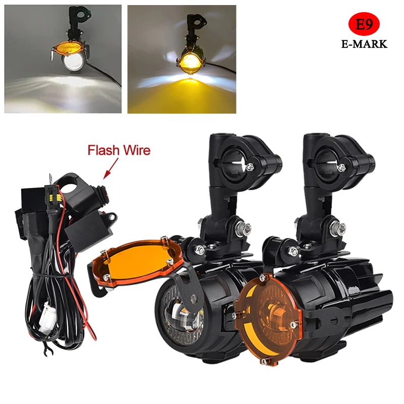 

E-Mark Motorcycle LED Auxiliary Lights Dual Color Fog Lamps With Flash Function For Triumph Tiger 800/XC KTM 1050 1090 ADVENTURE
