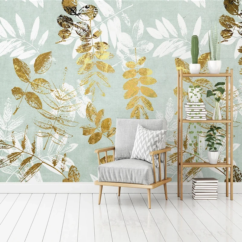 

Custom 3D Wall Murals Wallpaper Abstract Golden Tree Leaves Art Mural Non-woven Printed Wallpaper For Living Room Bedroom Modern