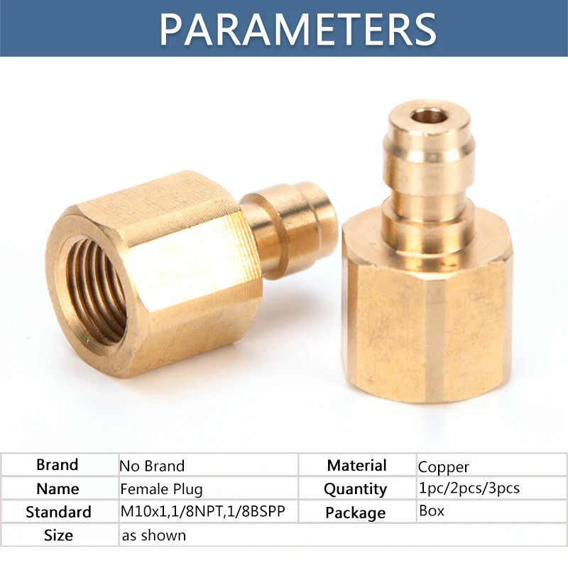 1/8NPT M10x1 1/8BSPP Thread 8MM Female Plug Socket Copper Quick Coupler Connector Fittings Air Refilling 3pcs/set