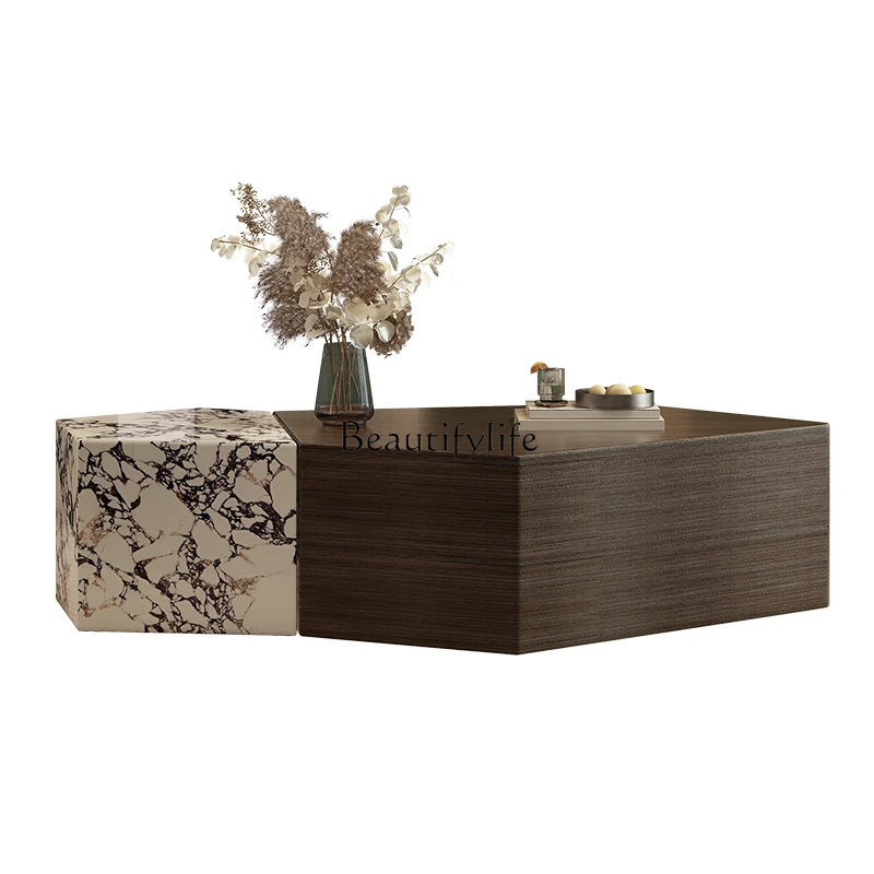 

Geometric coffee table living room stainless steel special-shaped 2024 new Italian style antique size combination