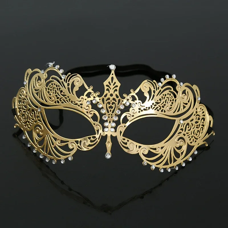 Black Gold Skull Metal Half Face Mask for Men and Women, Halloween Party Mask, Venetian Masquerade, White Props