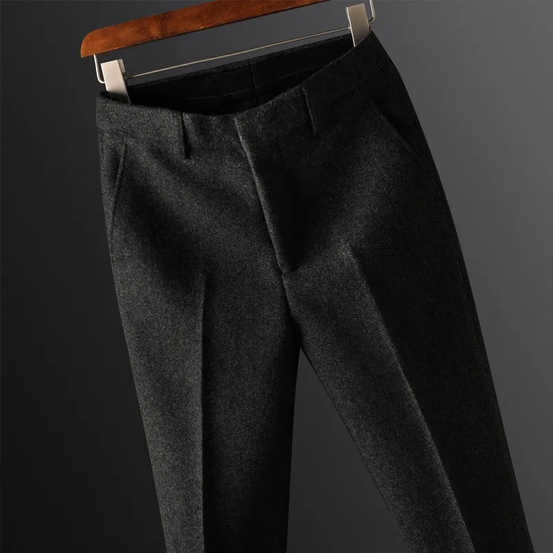 Pantalon droit imbibé de laine pour hommes, pantalon formel masculin, mode décontractée d'affaires, haute qualité, automne, hiver, nouveau