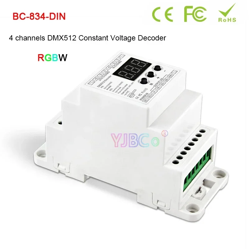 1CH 3CH 4CH 5CH DIN Rail Constant Voltage DMX512 Decoder 12V-24V DMX512/1990 PWM RJ45 Single color/RGB/RGBW/RGBCW LED Controller