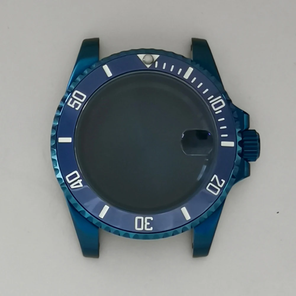 Electroplated Blue SUB Case 316L Stainless Steel 40mm Sapphire Glass Mirror Watch Case for NH35 NH36 Movement Watch Parts