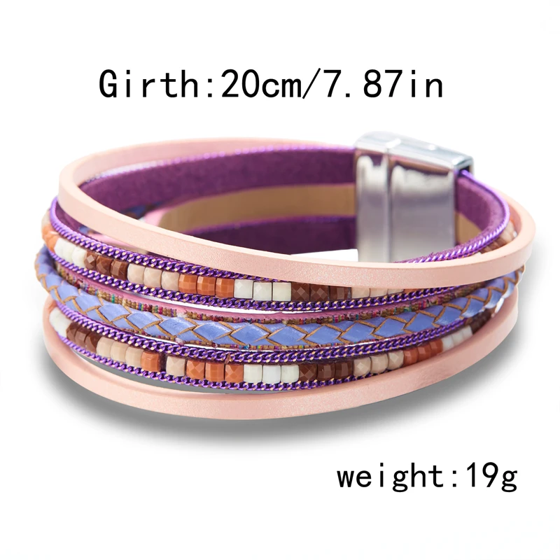 Böhmische Vintage mehr schicht ige Leder armbänder für Frauen hand gefertigte gewebte Leder breite Magnet verschluss Herren Armreif Modeschmuck – Detail 8