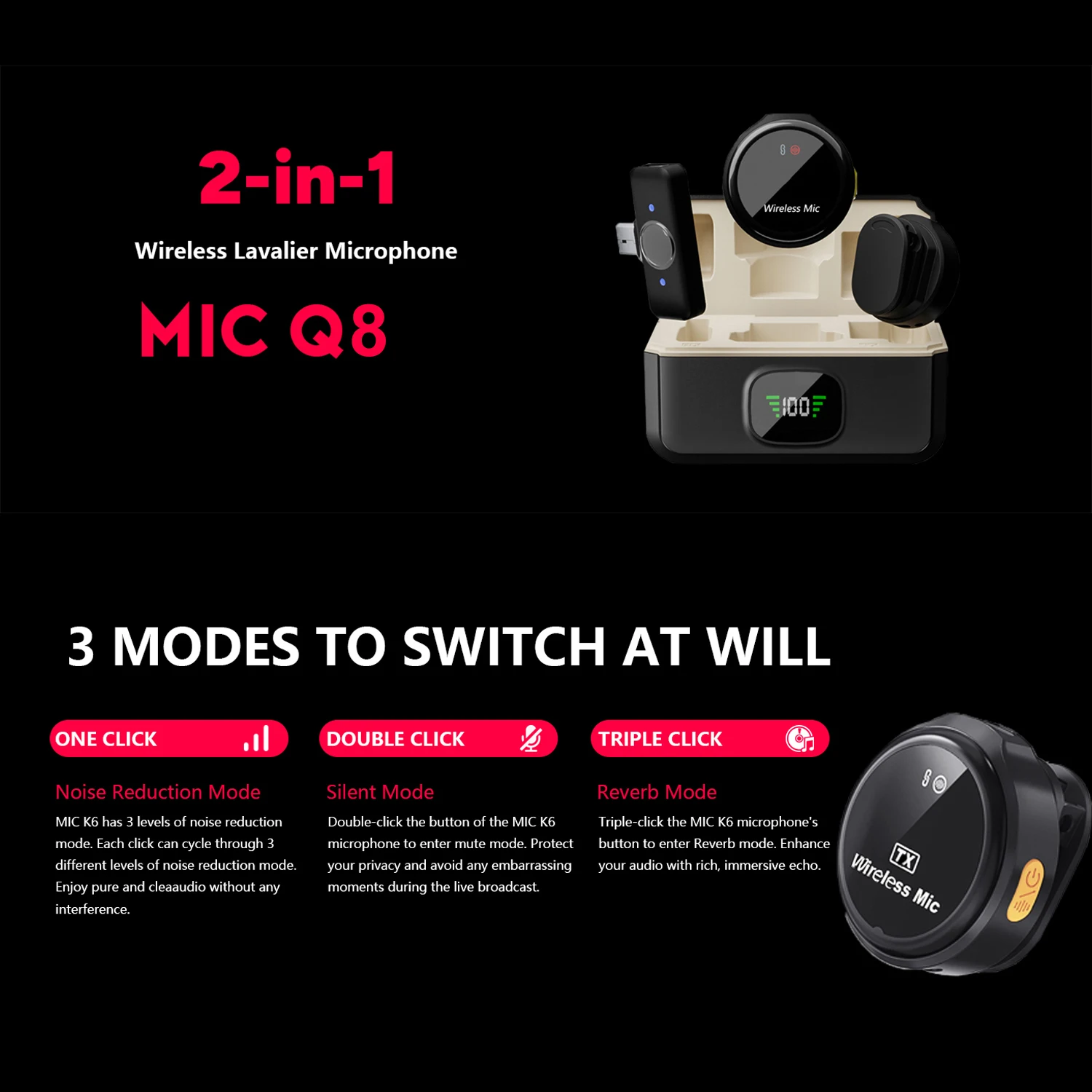 Wireless Lavalier Microphone for IOS/Android Devices, Plug and Play,noise-canceling Lavalier Microphone for Video Recording Vlog