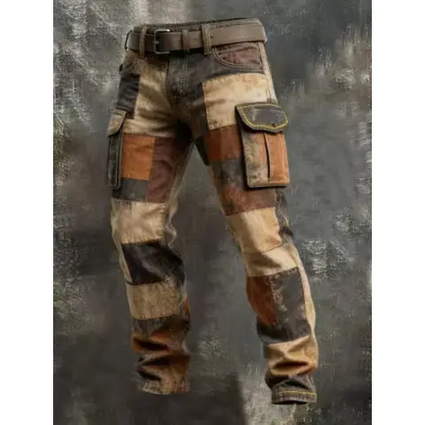 2026 New Large Pocket Loose Overalls Men's Outdoor Sports Jogging Tactical Pants Elastic Waist Pure Cotton Casual Work Pants