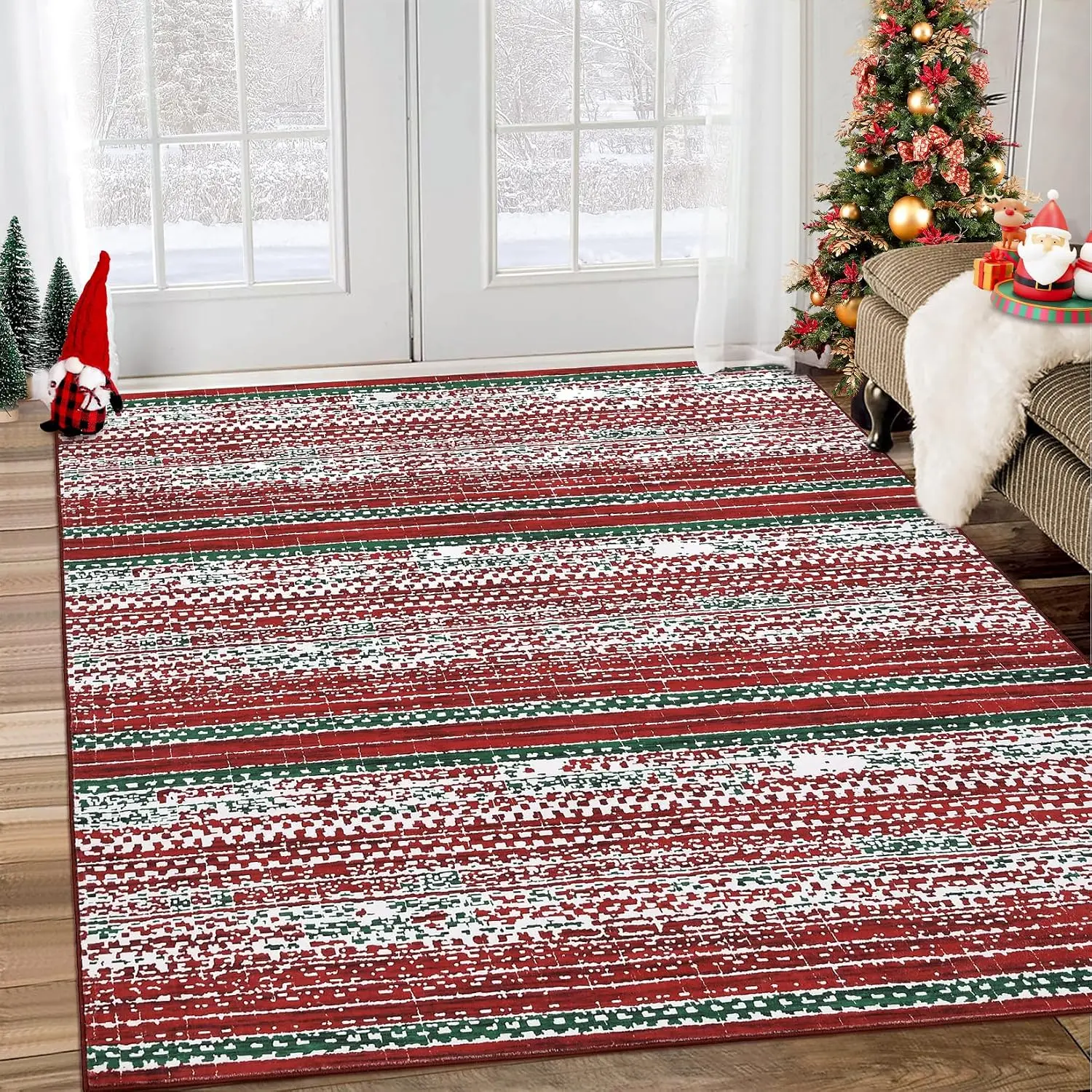 8x10 Extra Large Boho Christmas Area Rug Ultra Thin Low Pile Washable Non Slip Rug Carpet for Laundry Dining Room Home Decor