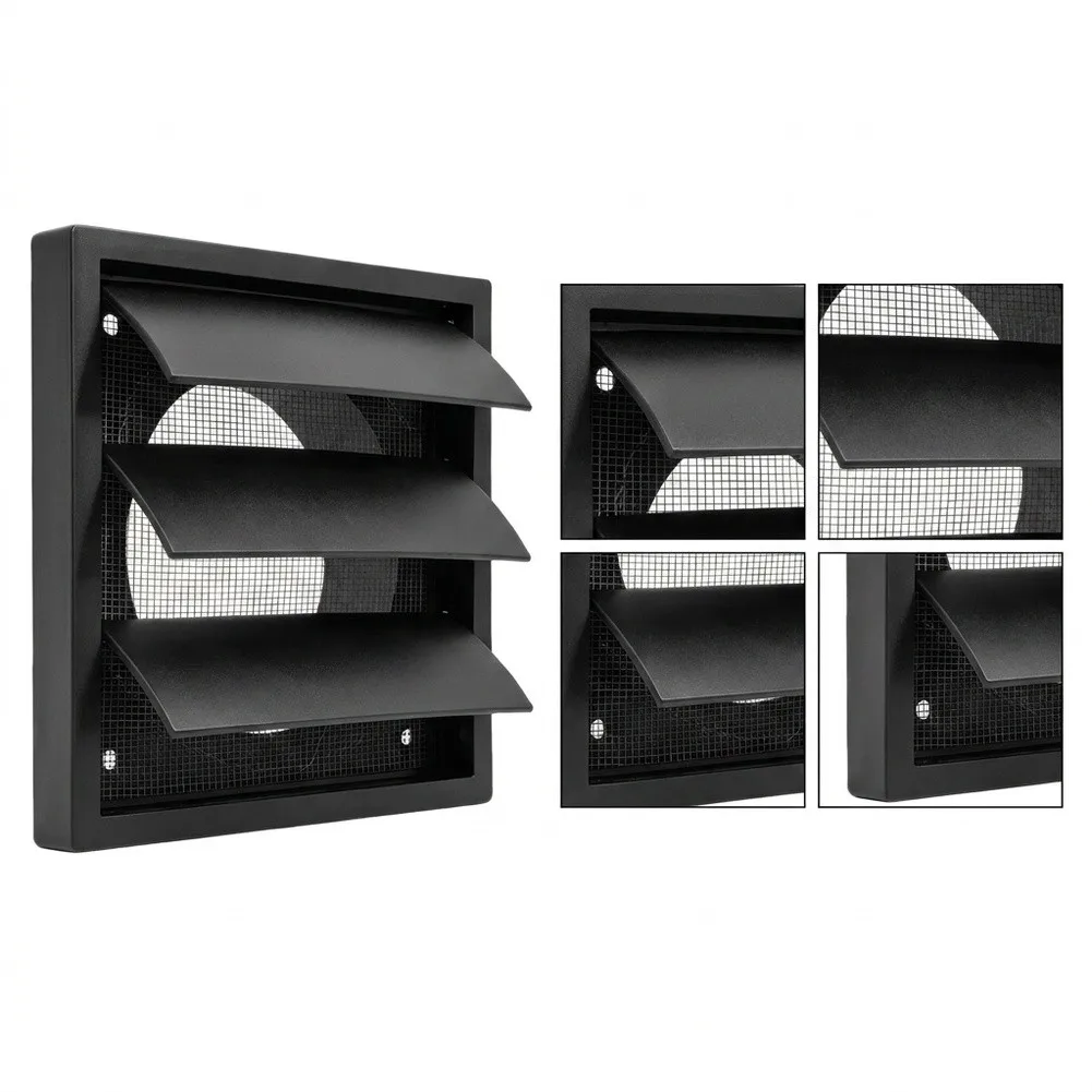 Square Balcony Louver Cover for Exhaust Vent Black Adjustable Airflow Ventilation Cover 100MM 125MM 150MM 200MM