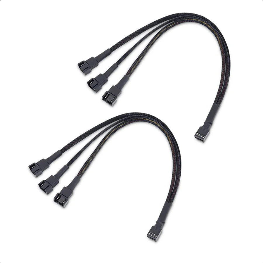 3/4 Pin PWM Fan Cable 1 to 3 Ways Splitter Black Sleeved Extension Cable PMW Fan Connector Cord Lines Computer Wires