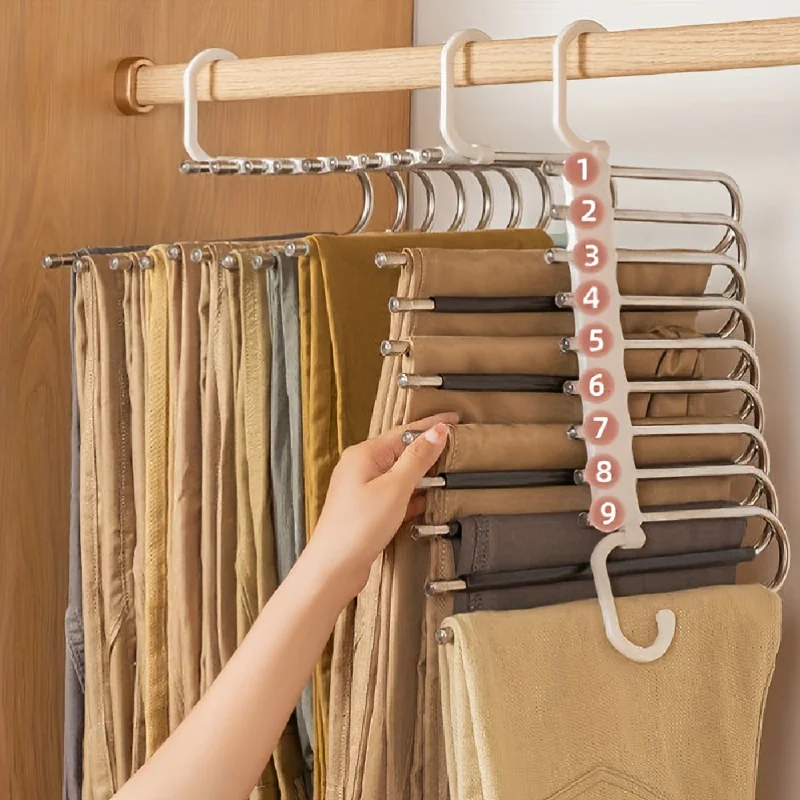 Space-Saving Multi-Layer Metal Pants Hanger Organizer, Closet  for Hanging Jeans, Trousers, Scarves -  Organization Helper