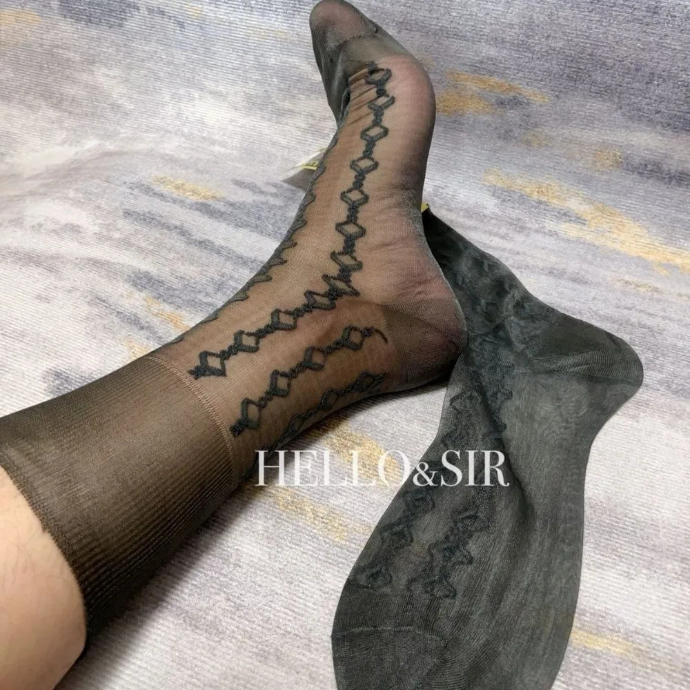 Grayish Green Nylon Stockings for Men Loose Thin Sexy Transparent Men Sheer Socks Solid Color See Through Business Dress Socks