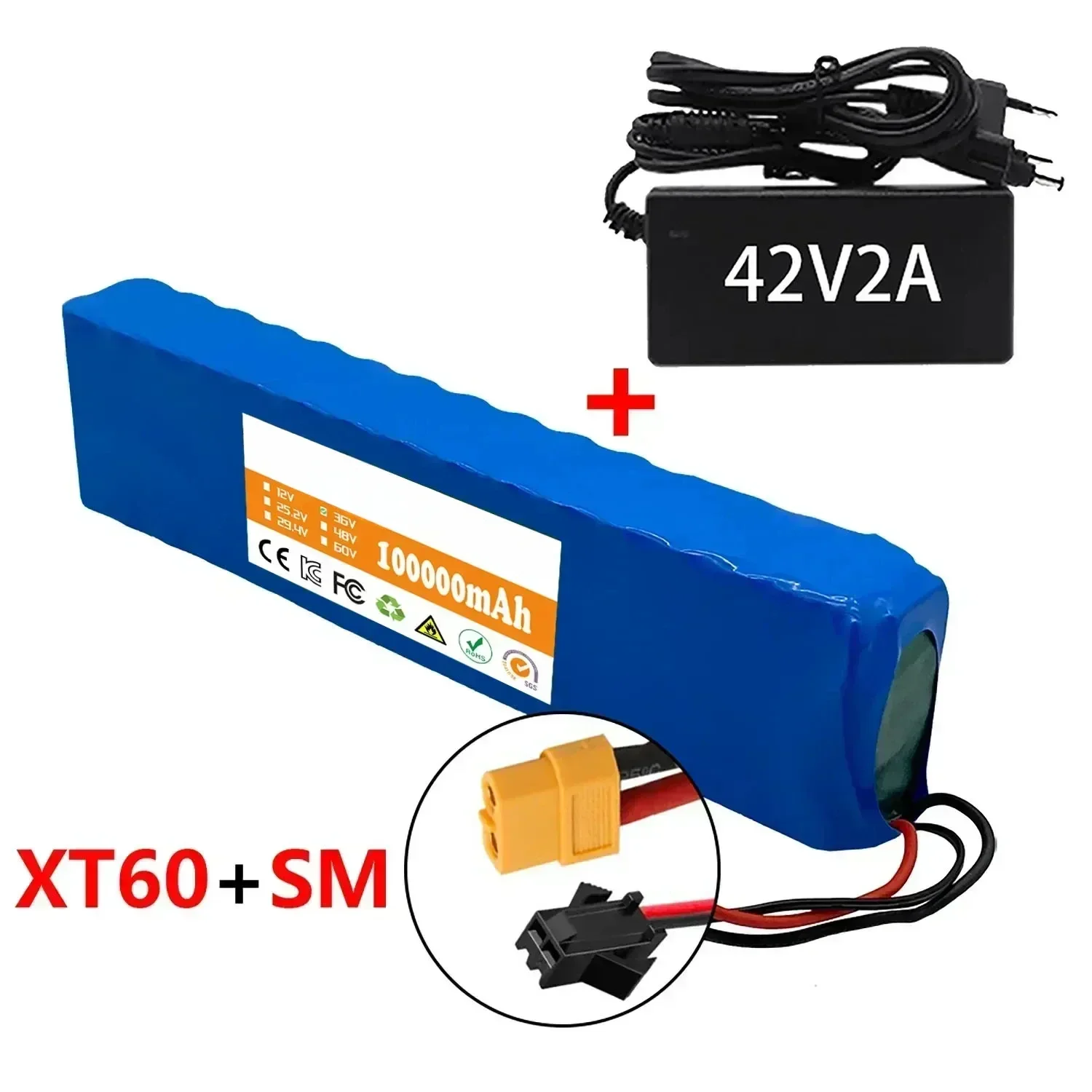 10S3P 36V 100Ah 18650 Oplaadbare Lithium Batterij 1000W Power Gemodificeerde Fiets elektrische scooter Voertuig BMS + 54.6V Lader - afbeelding 1