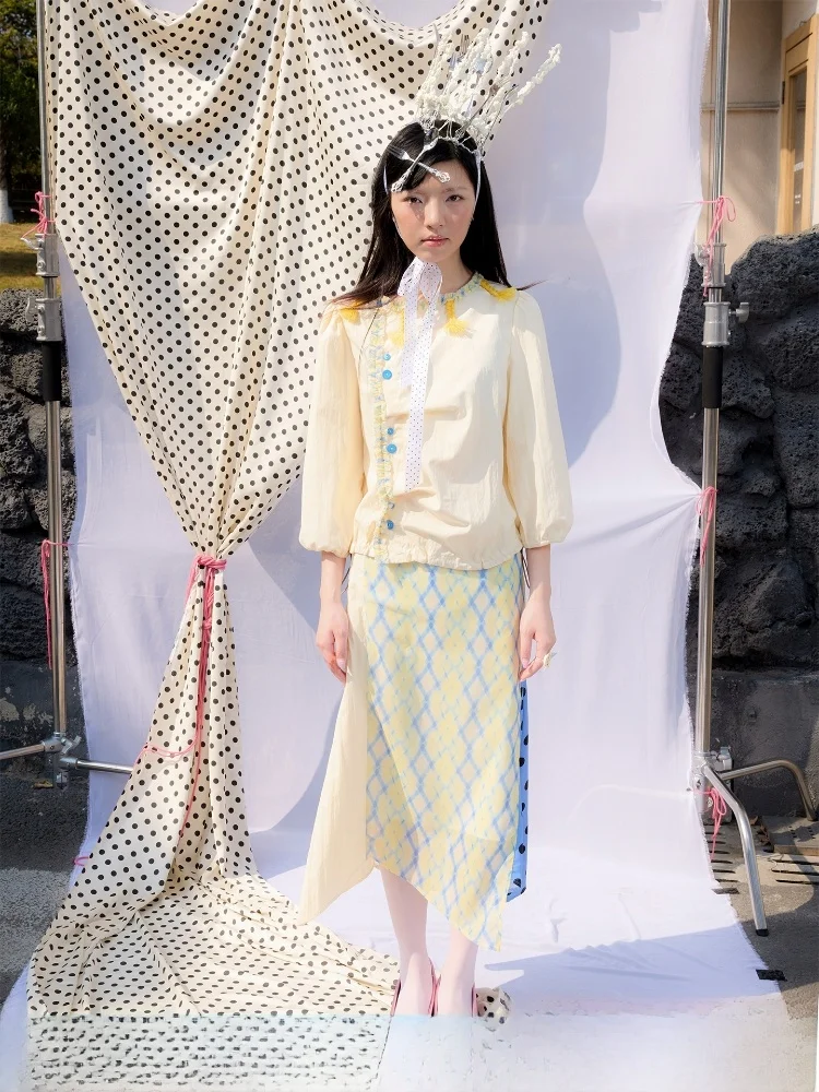 

Cute Tangled Braid Splice irt Polka Dot Skirt Set Original Design Spring Summer New Arrival Women's Faion Two-Piece Suit