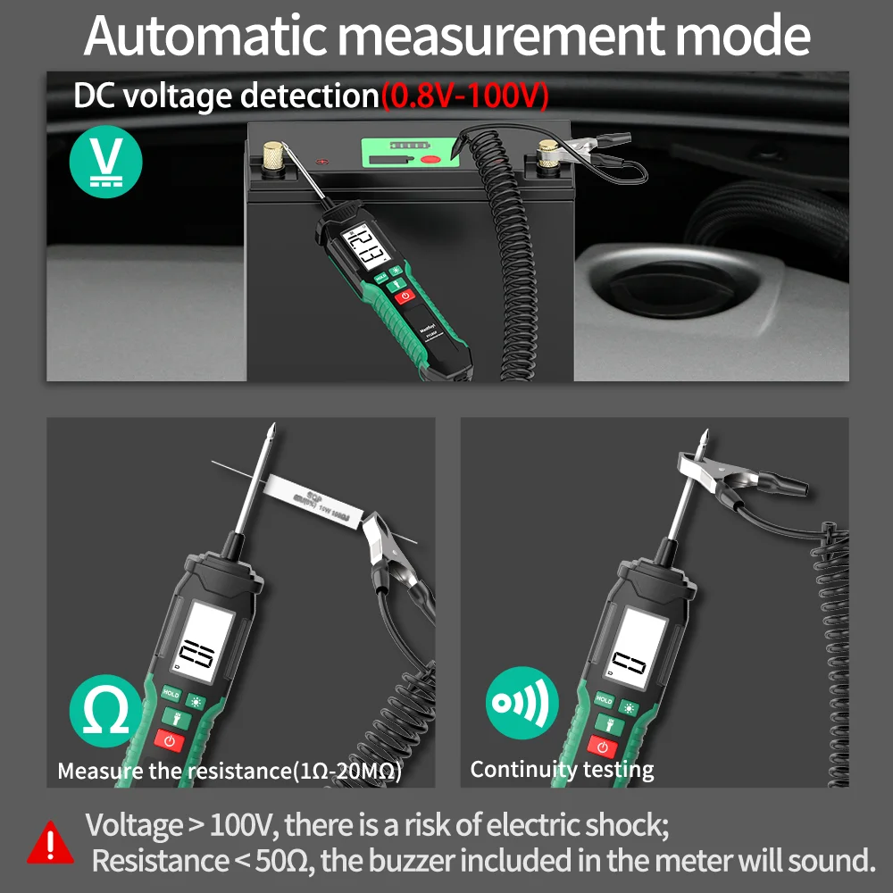 MASTFUYI DC Voltage Tester Pen Car Tester Pen Diagnostic Tools Voltmeter Pen Car Electrician Multi-Function Pen with Flashlight