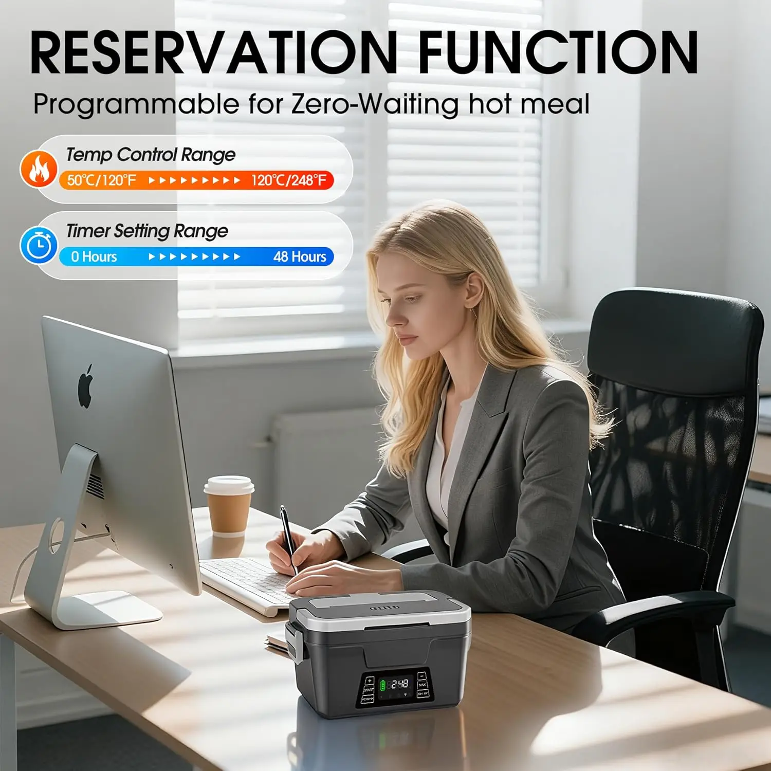 صندوق غداء كهربي لاسلكي سعة 1.2 لتر مع تحكم في التطبيق، سخان طعام ساخن يعمل بالبطارية، 248 ° F Max، مقاوم للتسرب، محمول لـ W #4