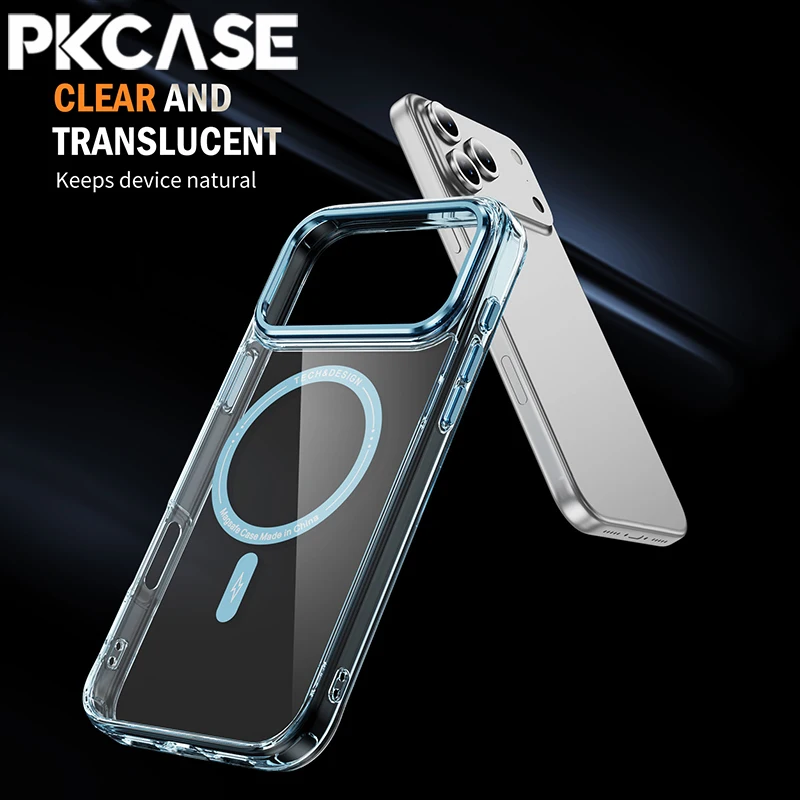Противоударный прозрачный чехол PKCASE для iPhone 17 Air 16 15 14 Plus 13 Mini 12 11 Pro Max 16e, прозрачная магнитная задняя крышка Противоударный прозрачный чехол PKCASE для iPhone 17 Air 16 15 14 Plus 13 Mini 12 11 Pro Max 16e, прозрачная магнитная задняя крышка
