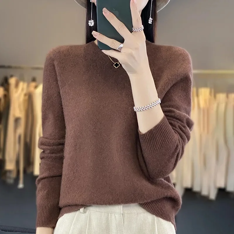 가을과 겨울의 새로운 캐시미어 스웨터 여성 스웨터 100% 메리노 울 패션 오목 가을 따뜻한 풀오버 탑