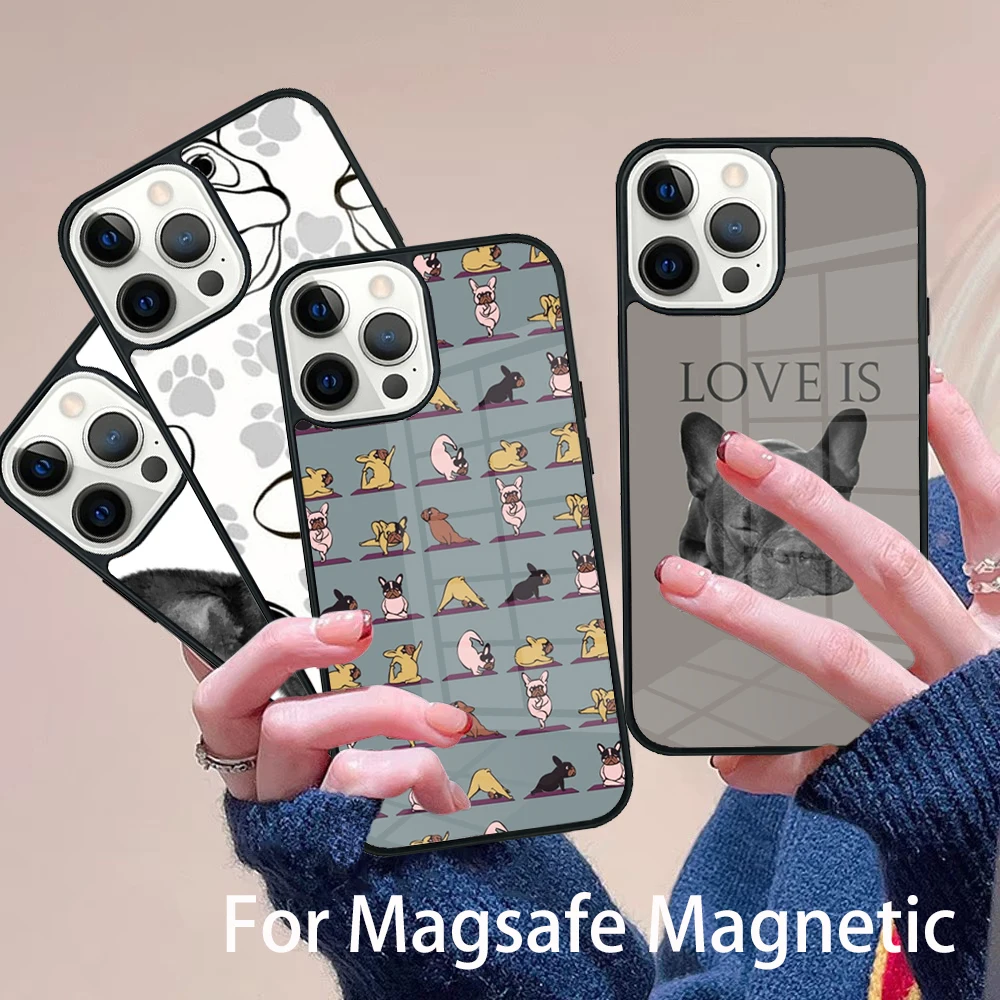 

French Bulldog Dog Pug Phone Case Magesafe Magnetic Wireless Charge Cover For IPhone 16 11 12 13 14 15 Pro Max Plus Mini