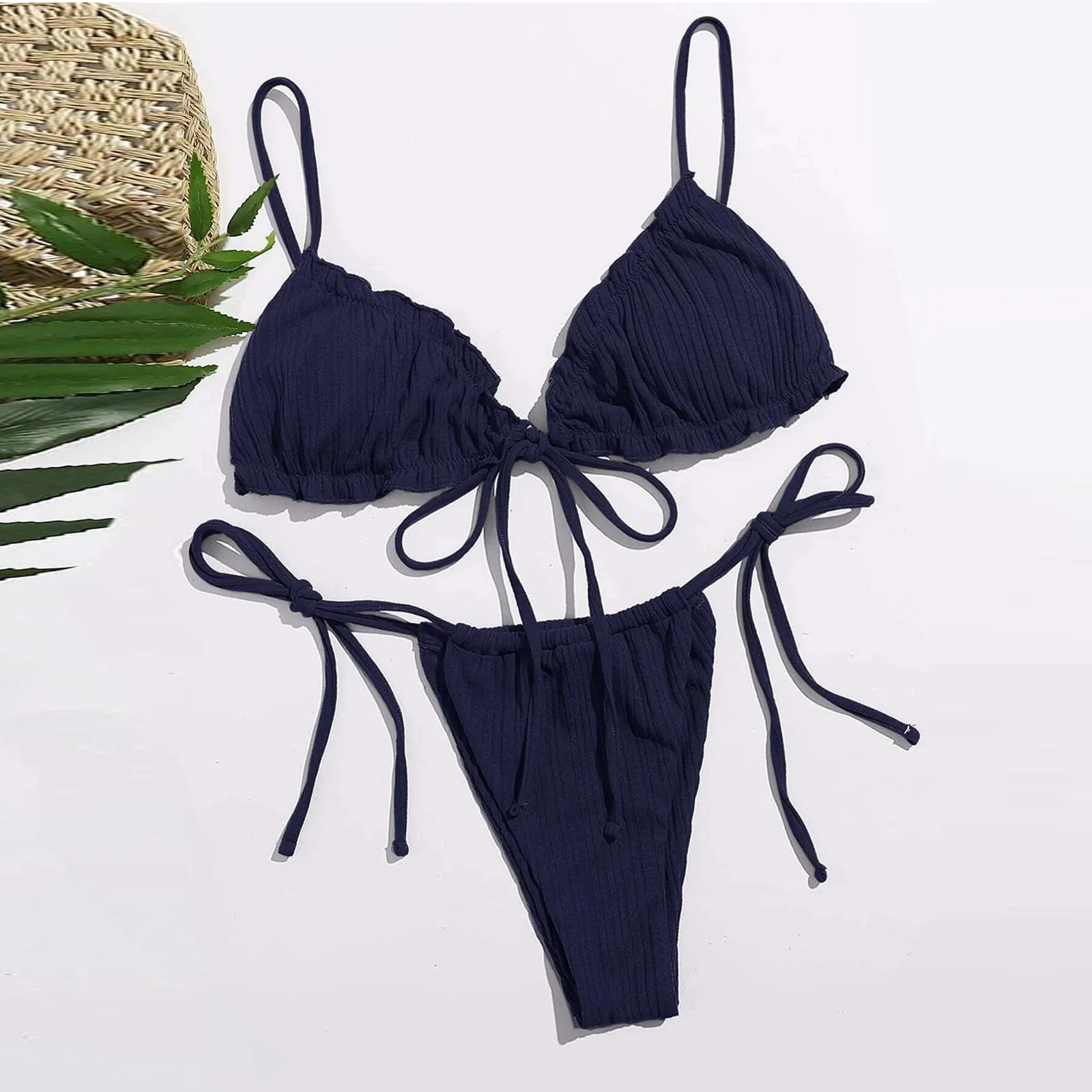 2024 Sommer Frauen Bikini Set Bandage Kordel zug Badeanzug sexy zweiteiligen Badeanzug Krawatte Seite sexy Beach wear Rüschen Beach wear