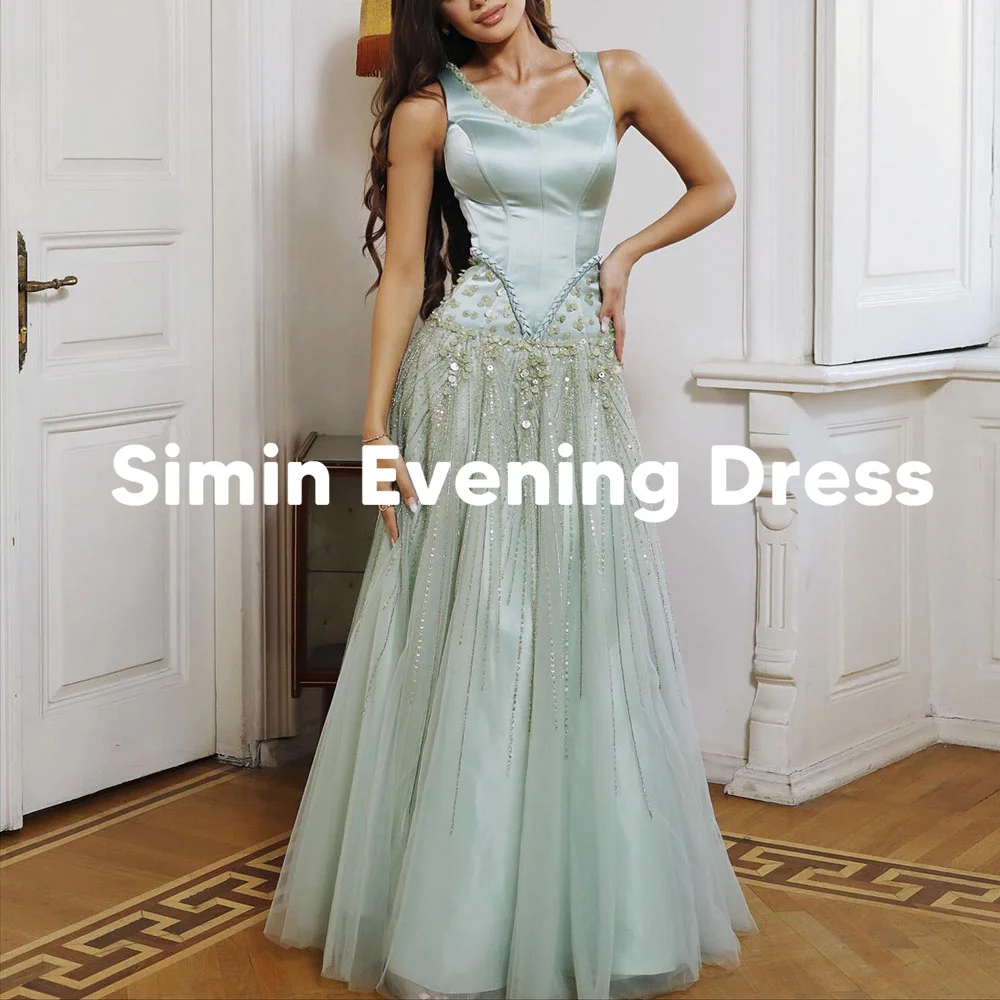 

Simin Women's Customized V-neck Sequins A Line Simple Evening Dresses With Sleeveless Floor-Length Elegant Party Dresses 2025