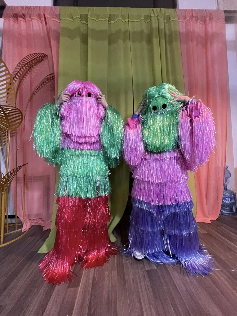 Traje de espectáculo de fiesta, disfraz de monstruo con borlas, ropa de Cosplay, Carnaval, Halloween, vestido de Navidad, escenario de Festival de baile moderno