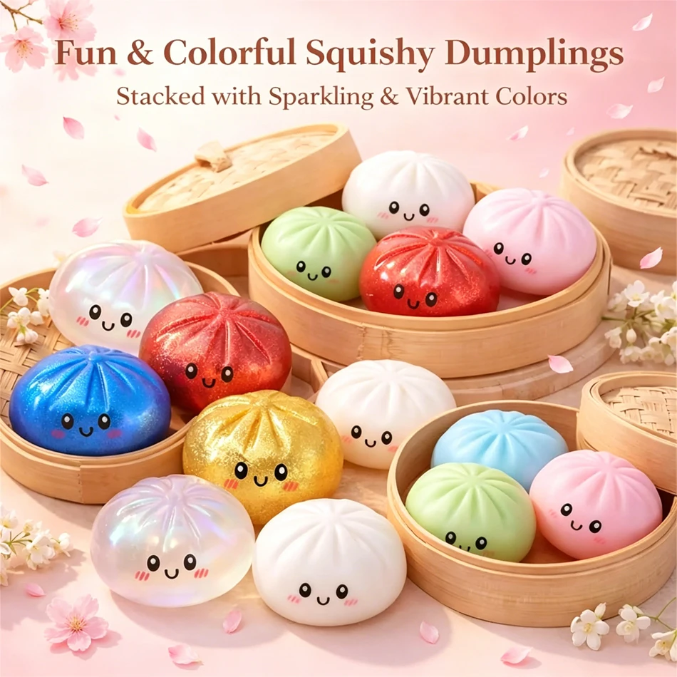 Glitzernde Dumpling-Quetschbox, weiches Baozi-Quetschspielzeug für Rollenspiele und Stressabbau mit hoher Elastizität