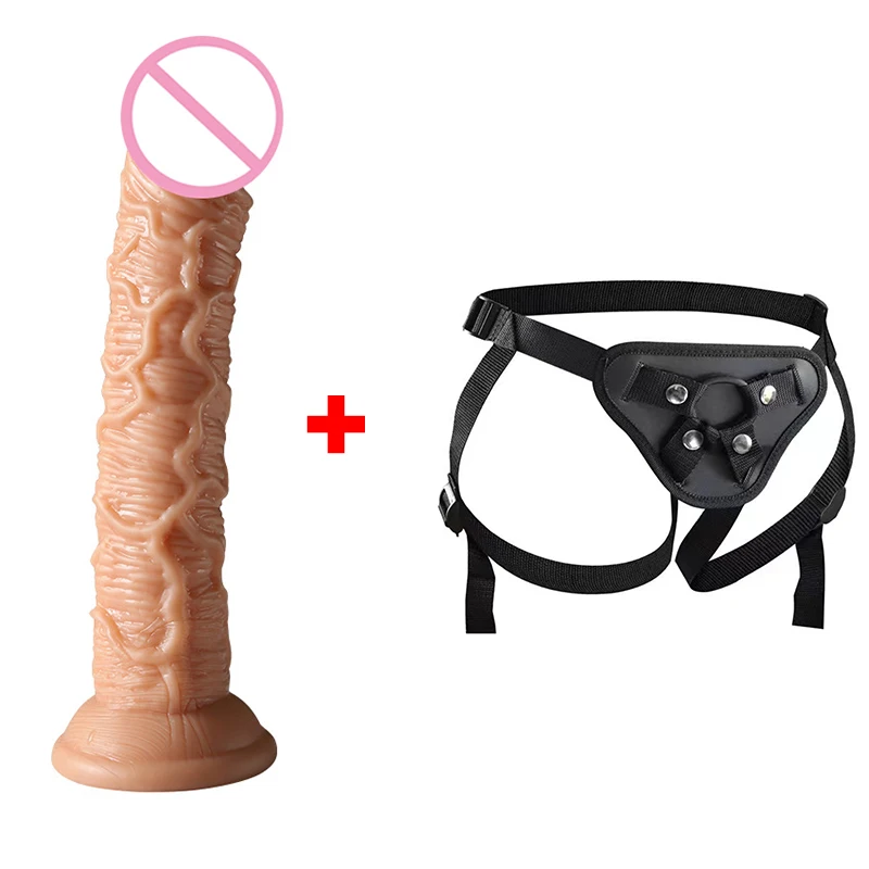 Simulação realista Big Dildo com alça de pênis para mulheres, Brinquedo do sexo feminino, Masturbador vaginal e anal, Dick com ventosa, Lésbicas