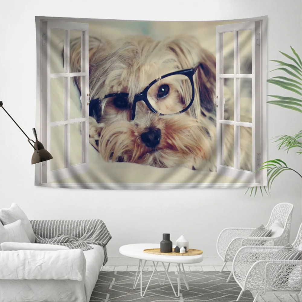 

Yorkshire Terrier Dog Puppy Cartoon Tapestry Bohemian Wall Tapestries Mandala Home Decor