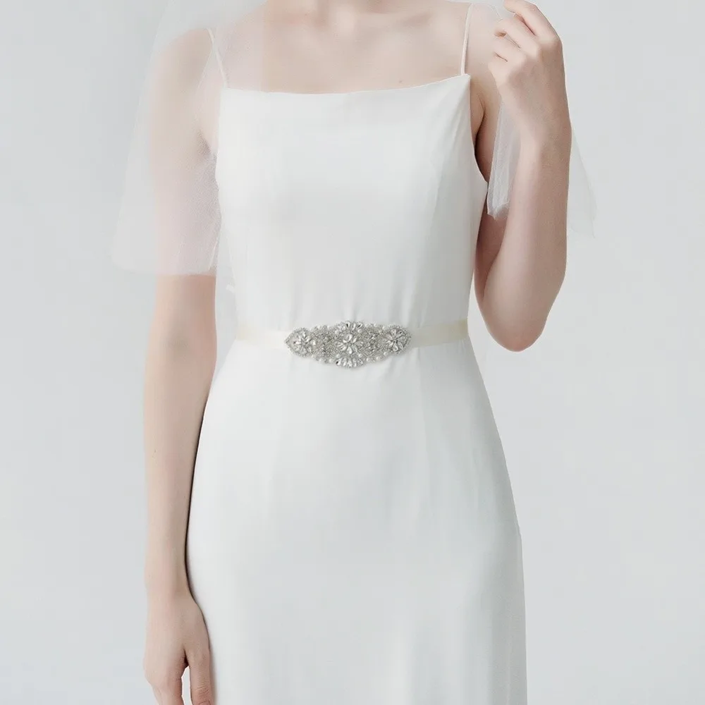

Свадебный пояс-лента в корейском стиле с серебряными стразами для женщин