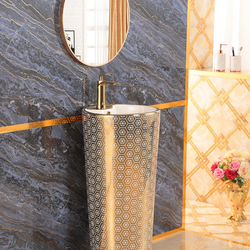 

Gold Plated Integrated Basin Pedestal Basin Home Bathroom KTV Hotel Wash Basin YX030WY