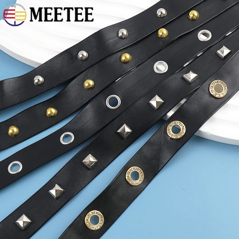 

5Meters Meetee 10/20mm PU Leather Punk Cord Garment Belt Decorative Rope Pet Collar Rivet Eyelet Webbing Tape Sewing Accessories