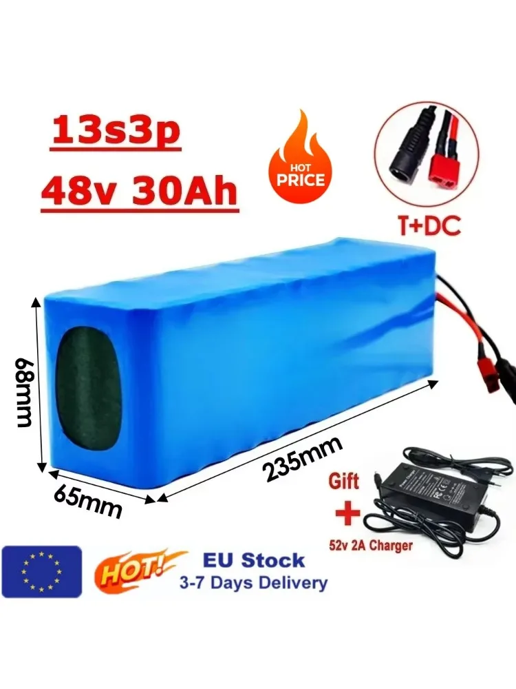 Neuer 48V 30Ah 2000W 13S3P DC/T Lithium-Ionen-Akku, geeignet für 48V-Motoren mit BMS+54,6V-Ladegerät