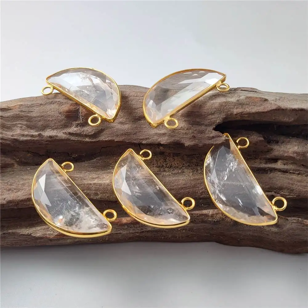 FUWO Half Moon Shape Clear Quartz Pendant Handmade Crafts Natural White Crystal Necklace Accessories PD440 5Pcs/Lot