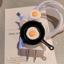 Y2K Cute Cartoon 3D Funny Fried Egg Pot Charger Cover For IPhone 11 12 13 14 18/20W Clear Charge Protection Cover Charger Sleeve