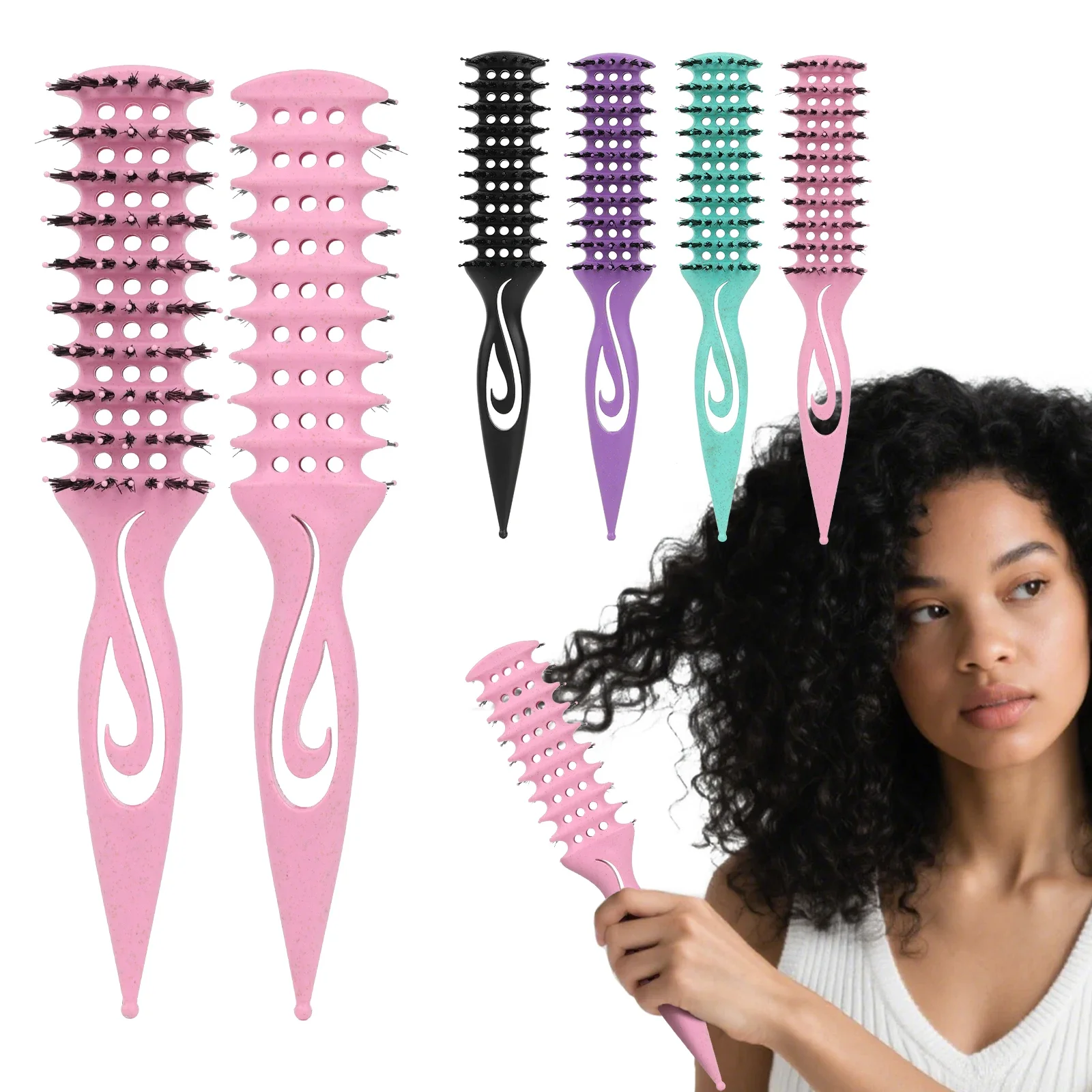 Curl define escova de estilo oco cerdas de náilon desembaraçar escova de cabelo emaranhado pente de cabelo moldar definir cachos ferramentas de estilo de cabelo