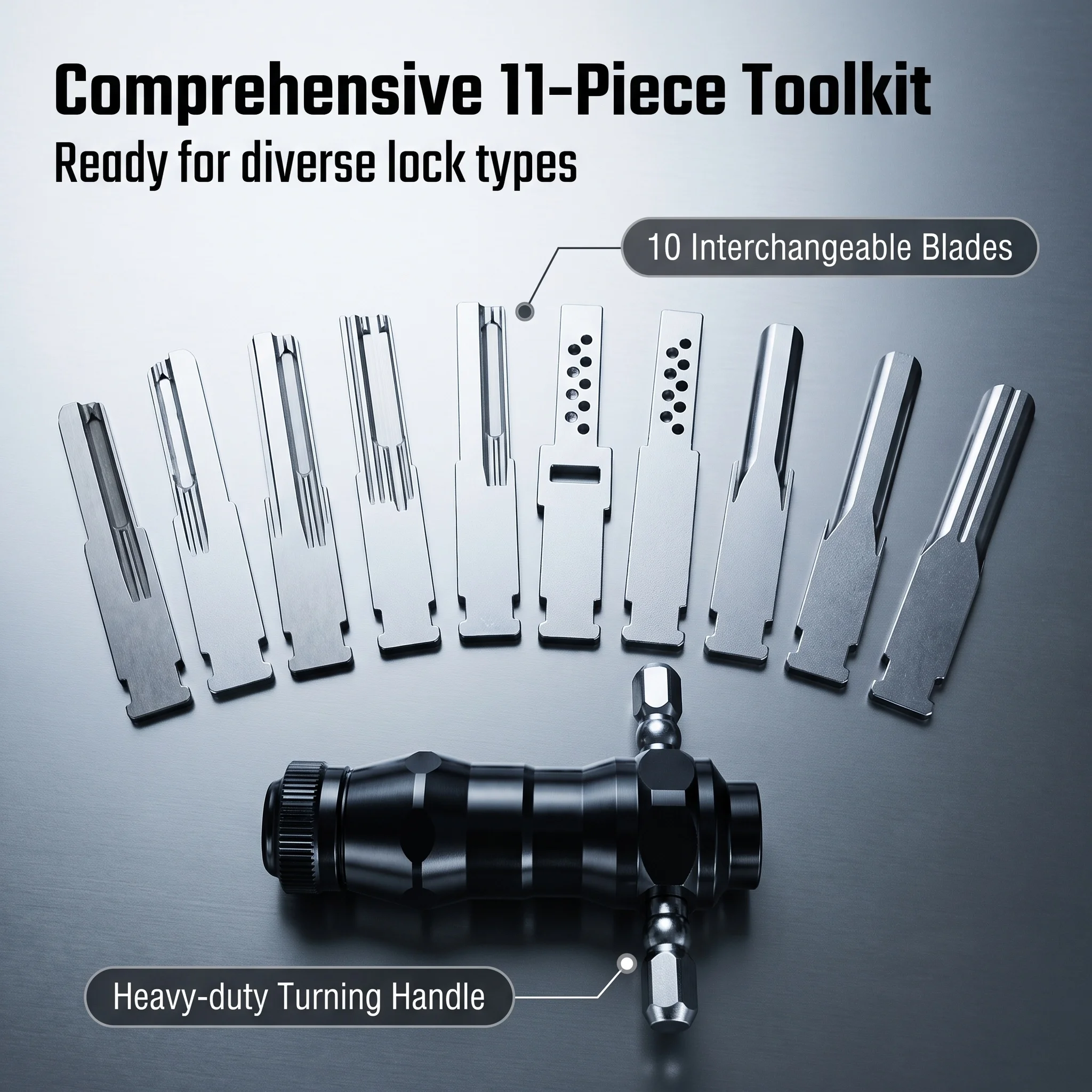 10-in-1 Tubular Lock Pick Set with Stainless Steel Interchangeable Bits & Tension Wrench – Professional Unlocking Tool for Locks