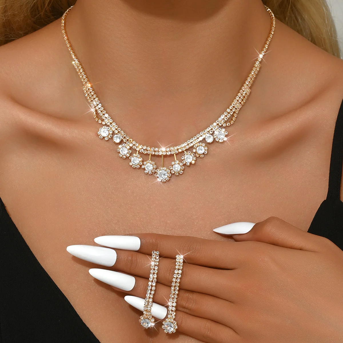 

Fashion new necklace, earrings and bracelet set - Zirconium diamond bridal jewelry set - Two-piece set for women's necklace