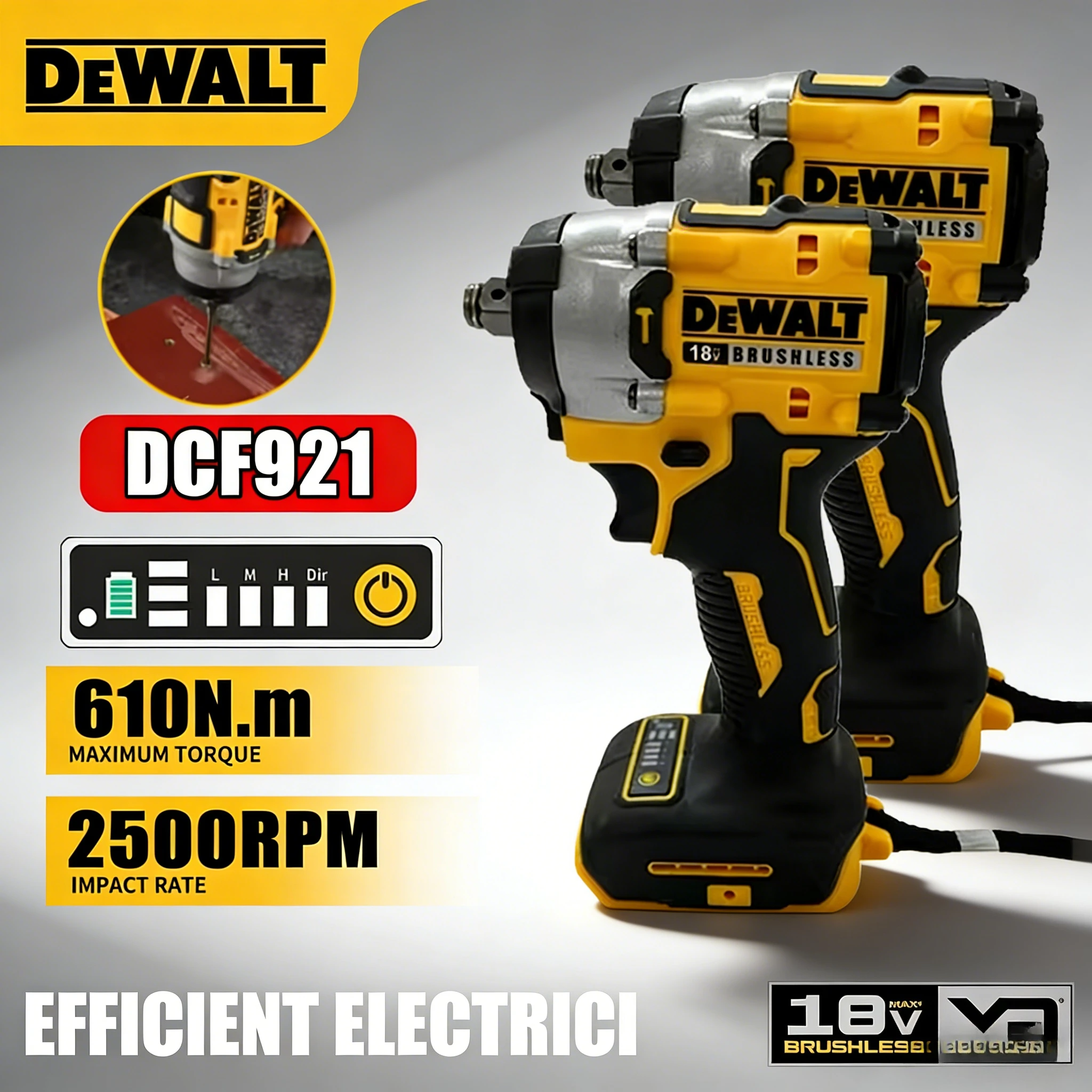 

Аккумуляторный ударный гайковерт Dewalt Atomic Maximum DCF921 1/2 дюйма с регулируемой скоростью и функцией зарядки