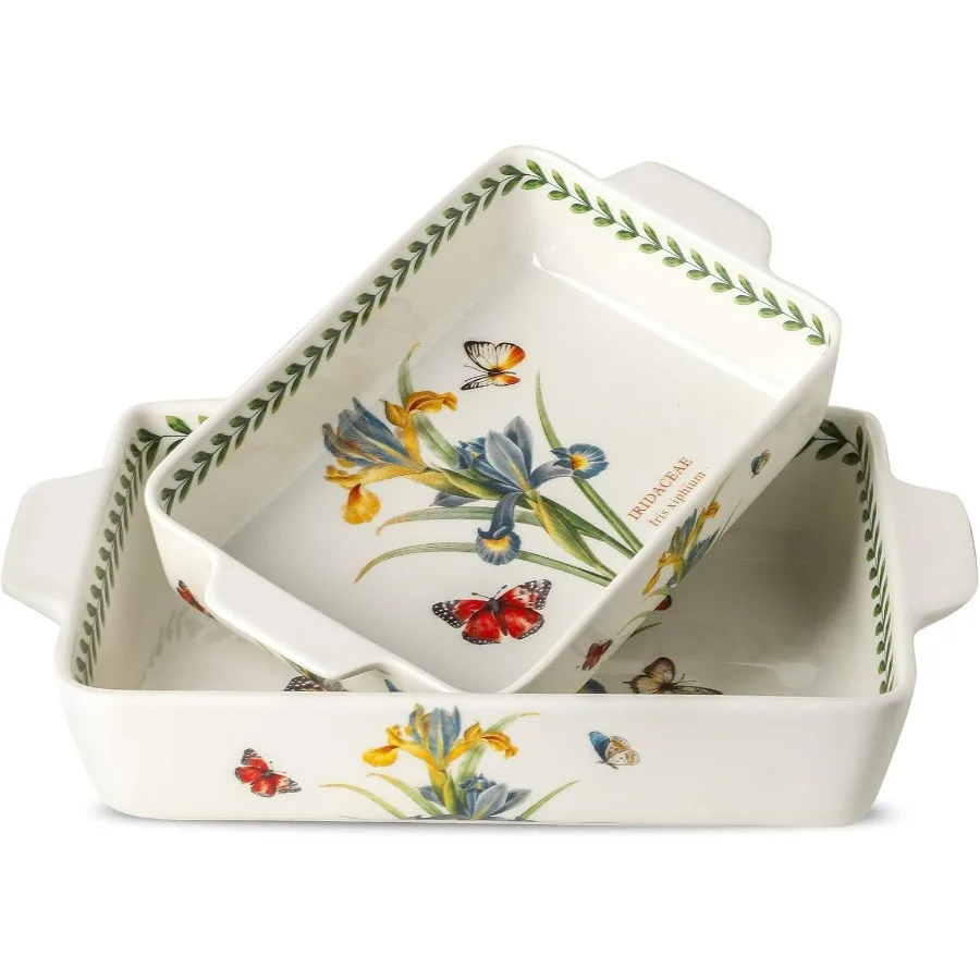 

Керамическая форма для запекания с ирисом и ручками, большая 2 предмета 8x13 дюймов и 6x10 дюймов, форма для выпечки Lasagna и Middle Flower Andp