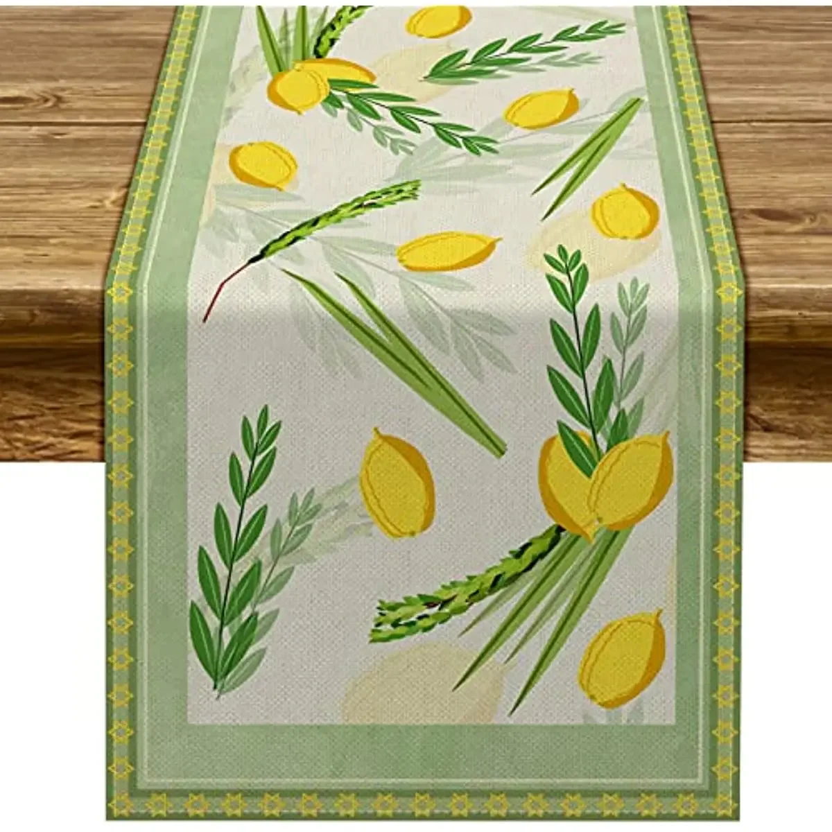 Linen Sukkot Table Runner Jewish Sukkah  Decoration Star of David Etrog Lulav Kitchen Dining Room Party 