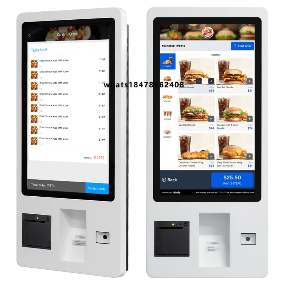 Floor Standing / Wall Mounted Capacitive Touch Screen Food Ordering Machine Self-service Kiosk for Restaurant