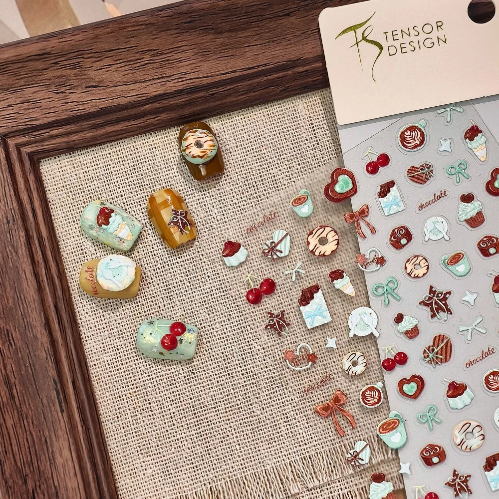 النعناع الشوكولاته الكعك بودنغ الآيس كريم Bowknot الكرتون ثلاثية الأبعاد هلام ذاتية اللصق مسمار الفن ملصقات الحلويات الحلوى مانيكير الشارات