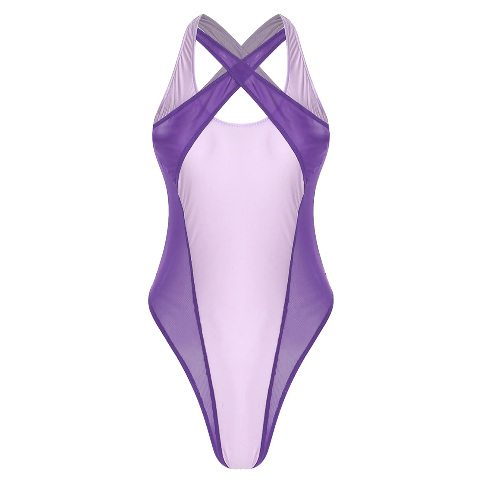 

Adult Women One Piece Purple Swimsuit Sexy High Cut Stretchy Backless Bathing Suit for Summer Pool Party Beachwear Swimwear