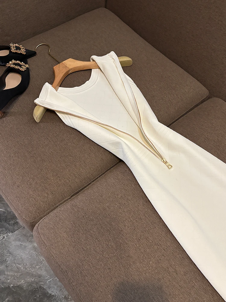 Outono inverno novo sle svel botão elástico de malha comprimento médio bodycon camada base outerwear versátil feminino dr