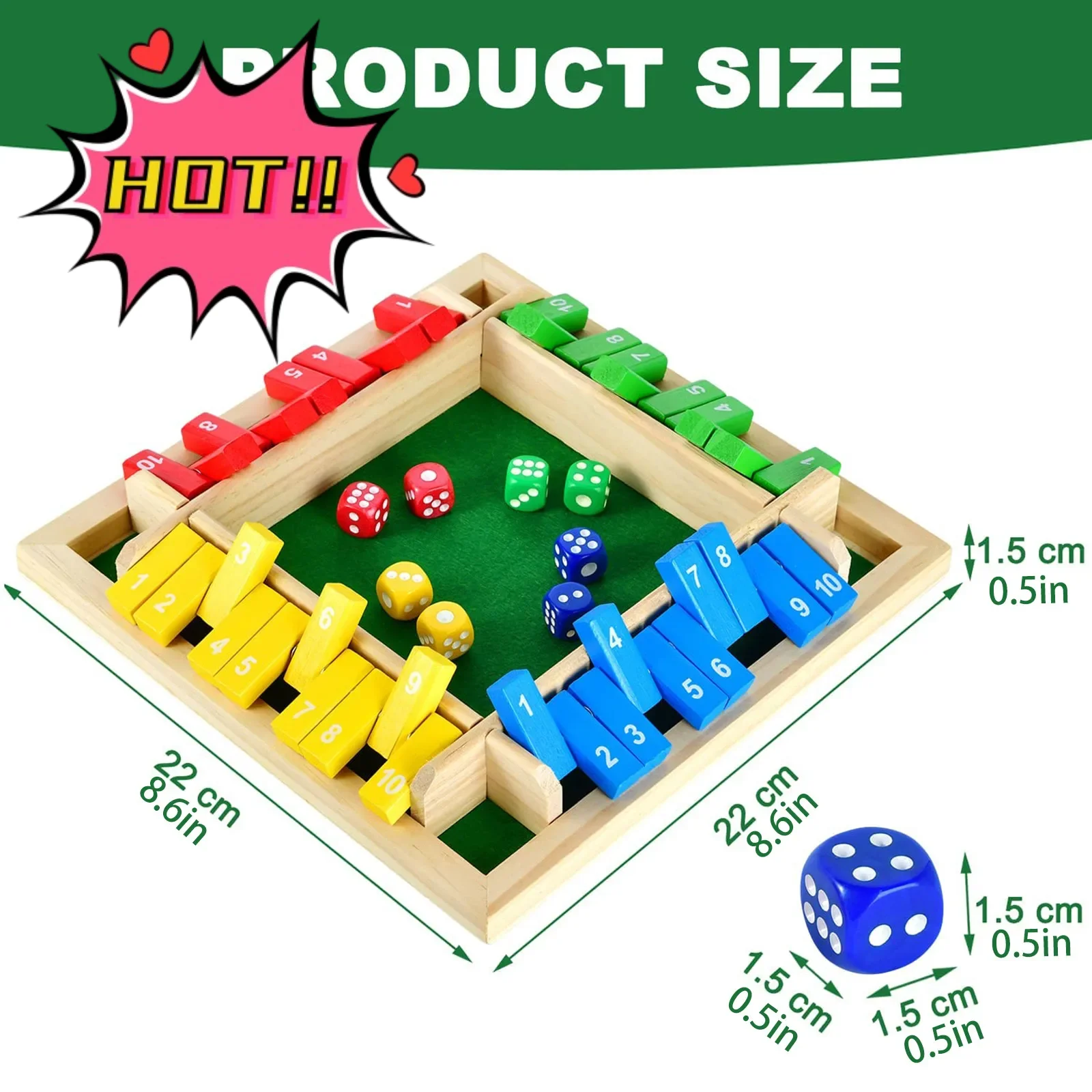 

Деревянная настольная игра Shut The Box для 2-4 игроков — винтажная игра в кости в таверном стиле с 8-мя костями, интергенерационные развлечения