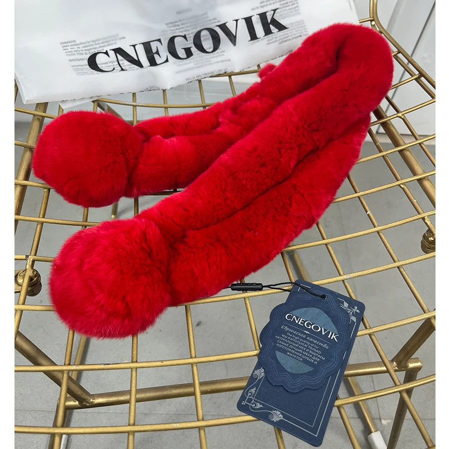 CNEGOVIK Real Fur Scarfs Women Luxury Winter Natural Rabbit Fur Scarf Leisure Fashion Style New Warm