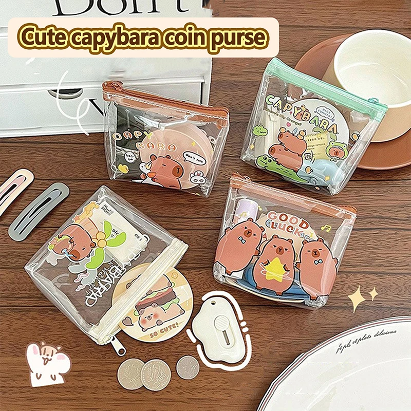 

Cute Capybara Coin Storage Bag Cartoon Design PVC Zipper Waterproof Storage Bag Small Cosmetic Bag Clear Pouch Mini Wallet